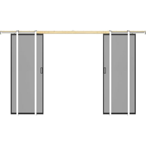 Porte coulissante double avec système à galandage - aluminium et verre trempé fumé - 2 x H205 x L63 cm - LINCI II (1/4)