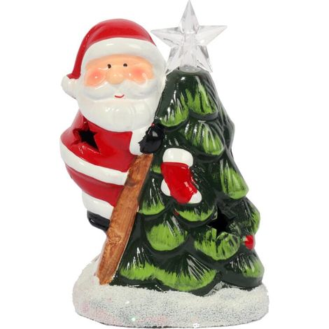 Decorazione natalizia in ceramica a forma di Babbo Natale con albero di Natale a LED (1/3)