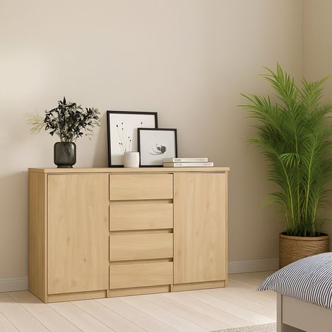 Dmora - Kommode Alix, Wohnzimmerbuffet, Wohnzimmer-Sideboard, Moderne Küchen-Speisekammer, 121x50 h91 cm, Eiche (1/5)