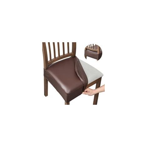 Wasserdichte Stuhlbezüge für Restaurantstühle (2er-Set), Stuhlsitzbezug aus PU-Leder, abnehmbare und waschbare Bezüge, Rückenlehnenbezug (kaffeefarbenes PU). - Crezuo