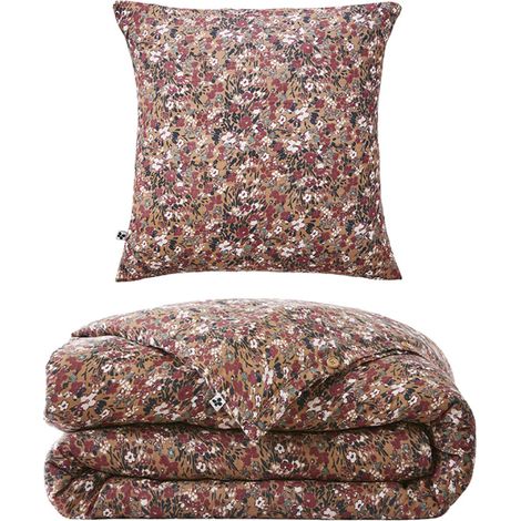Parure de lit 140 x 200 cm gaze de coton camel et fleuri - ISABELA 1 (1/5)