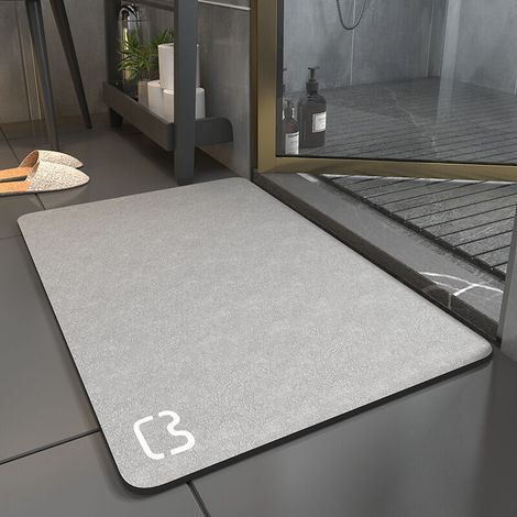 60x90 Tapis de Bain Antidérapant Super Absorbant Diatomite Tapis Salle de Bain Microfibre Tapis de Baignoire Tapis de Douche Doux Séchage Rapide (gris) (1/4)
