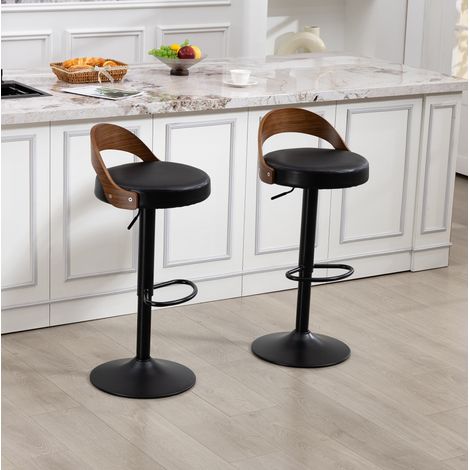MEUBLIV Lot de 2 tabourets de bar noirs – pivotants 360°, hauteur réglable (1/5)