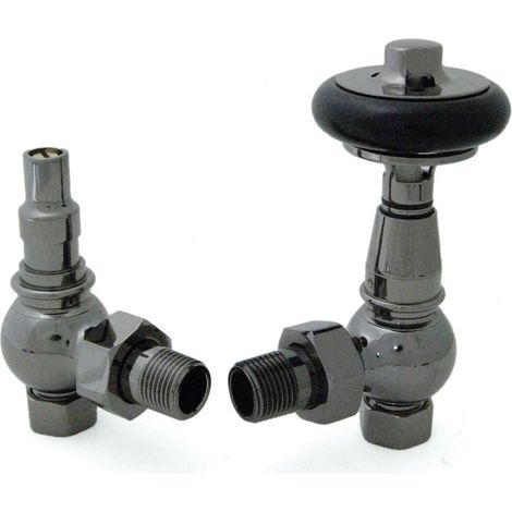 West Amberley Angled Thermostatic Radiator Valve and Lockshield - Black Nickel (1/4)