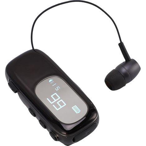 Casque de Casque sans Fil Rétractable, Clip Bluetooth sur Les écouteurs avec écran LCD, Réglementation de Charge Intelligente, Charge de la Bougie de Port de Port (Noir Brillant électroplé) (1/5)