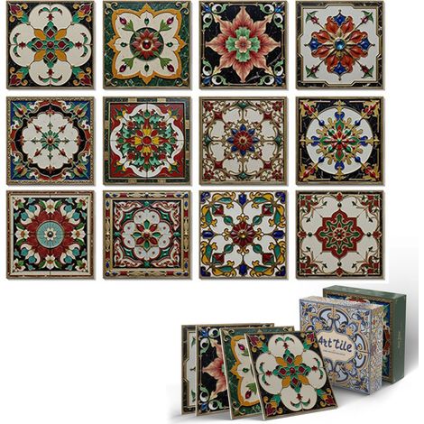 12 stickers carrelage 15x15 cm style rétro Méditerranée soleil lune (1/5)