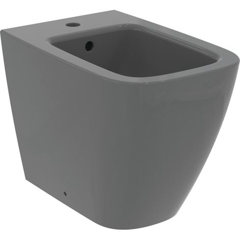 Ideal Standard - i.life B, Bidet a terra filo parete, Con foro per la rubinetteria, Con foro per il troppopieno, Grigio lucido