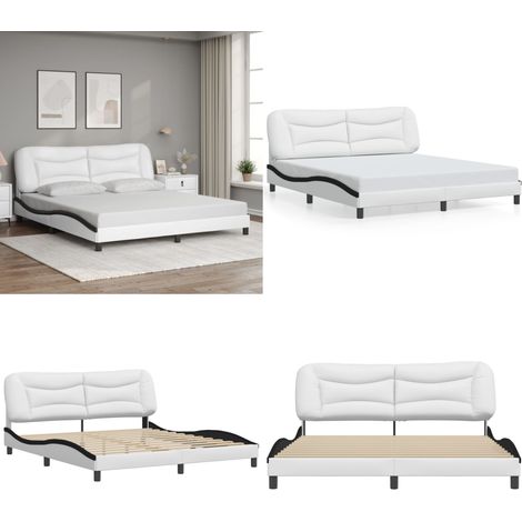 Bettgestell mit Kopfteil Weiß und Schwarz 180x200 cm Kunstleder - Bettsofa - Doppelbett - Boxspringbetten - Schlafzimmermöbel - Wohnbereich Möbel - Home & Living (1/5)