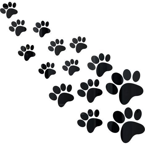Set di 14 adesivi a forma di zampa per specchio, in acrilico, rimovibili, per decorare le pareti, disponibili in 3 misure (nero). (1/5)