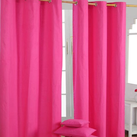 HOMESCAPES Cotton Plain Hot Pink Ready Made Eyelet Curtain Pair, 117 x 137 cm