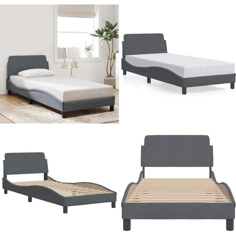 Cadre de lit sans matelas gris foncé 90x190 cm velours - Cadre De Lit - Lit Double - Lit Design - Lit Velours - Literie - Home & Living (1/5)