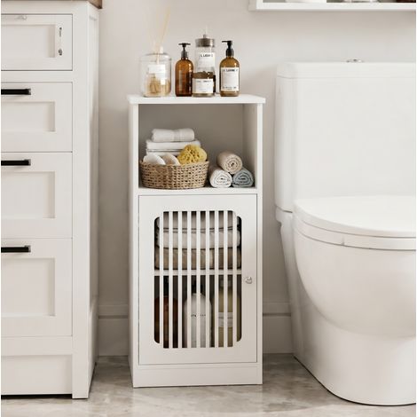 CHICFURN mueble de baño bajo 36x30x86 cm de MDF blanco con puerta de lamas (1/5)
