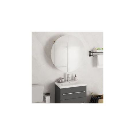 Armoire de salle de bain miroir rond et LED Noir 47x47x17,5 (1/5)