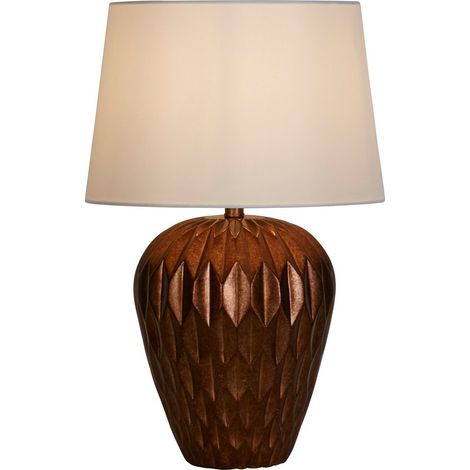 Searchlight Rosetta Lampe de table 1 lumière, résine bronze et abat-jour en lin blanc (1/4)