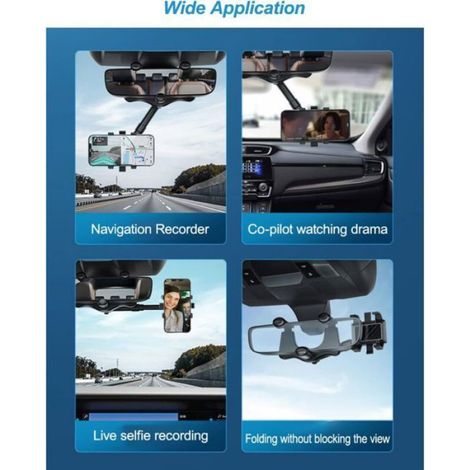 Support Telephone Voiture Retroviseur, 360°Rotatif Rétractable Support Smartphone Voiture, Support Portable Voiture pour Smartphone (1/5)