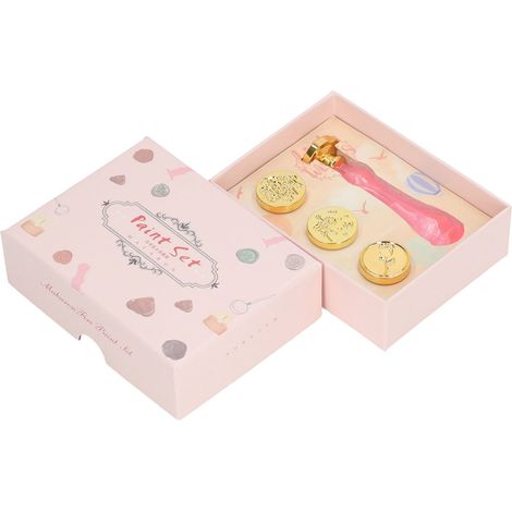 Kit de Sceau de Cire Motif Délicat Amovible 4 Têtes de Tampon Vintage Poignée en Résine pour Invitations Rose (1/5)