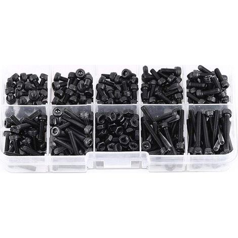 280pcs Coffret M3 Vis à six pans creux à tête hexagonale en acier allié et M3 Écrous hexagonale en acier allié, Assortiment Vis et écrous M3 x 4/5/6/8/10/12/16/20/25mm, Couleur Noir (1/5)