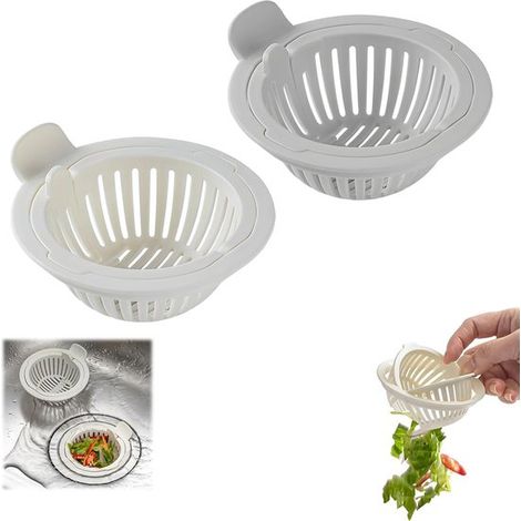 Passoire d'évier - Lot de 2 - Petite passoire pour évier - 9 cm de diamètre - Ouverture en un clic - Versement facile - Passoire d'évier - pour la cuisine - Passoire anti-obstruction pour évier de cui (1/5)