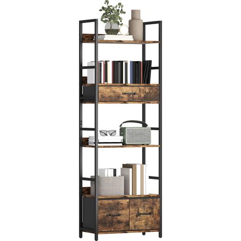 6-stufiges Aufbewahrungsregal mit Stoffschubladen, rustikales Bücherregal 60x30x176 cm