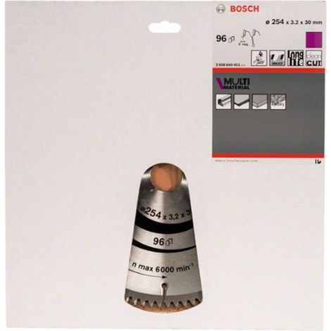 BOSCH DISCO SIERRA MULTIMATERIAL PARA SIERRAS INLGETADORAS Diámetro disco x eje (mm) 254x30 Número de dientes 96