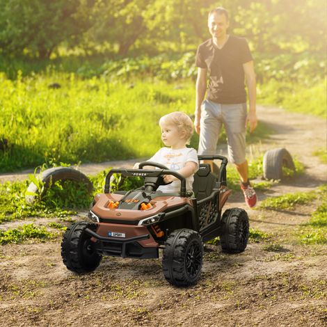 Voiture électrique enfant UTV buggy électrique enfant avec télécommande 2.4Ghz 2 moteurs 103L x 69l x 59H cm marron (1/5)