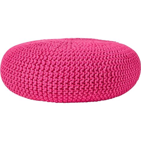 HOMESCAPES Grand Pouf rond tressé en tricot - Rose fuchsia