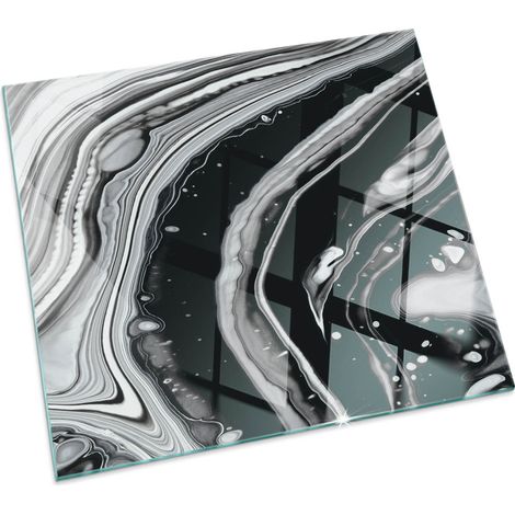 Plaque en verre Cheminée Protecteur de Sol Sous la Cheminée Verre Trempé Protection Thermique Vagues et lignes abstraites Carrée 60x60 cm (1/5)