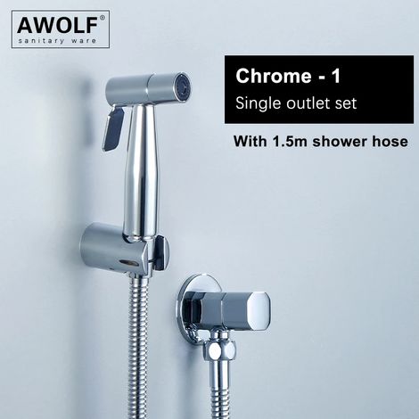 (Chrome-1) Douchette WC portable en acier inoxydable rose doré brossé, kit douchette AP2354 (1/5)