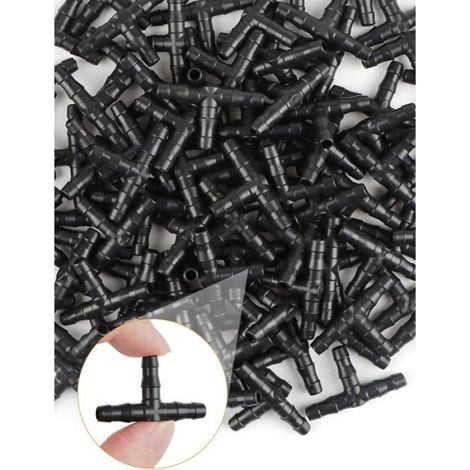 100 Pcs Tee Raccord de Tuyau 4/7mm- T Raccord Connecteur PVC d'arrosage Buse d'atomisation Goutte à Goutte Micro Spray Irrigation (1/5)