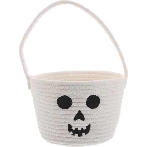 Panier à Bonbons d'Halloween en Corde de Coton Blanc Paquet Fantôme Réutilisable avec Poignée Panier Tressé Léger pour Chasse aux Bonbons et Rangement Festif des Garçon et (1/5)