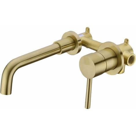 Badezimmer-Waschbecken-Mischbatterien, Messing-Badewannen-Mischbatterie, schwenkbarer Auslauf, Wandmontage-Wasserhahn, gebürstetes Gold und Mattschwarz (gebürstetes Gold) – RWWaschtischmischer (1/5)