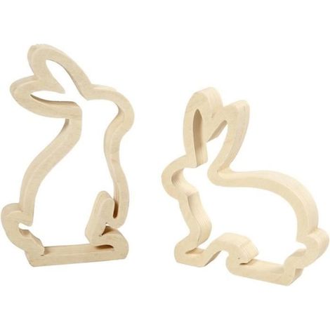 Décoration de fête - Lapin De Pâques - Bois clair - 14 x 13 cm - 2 pcs