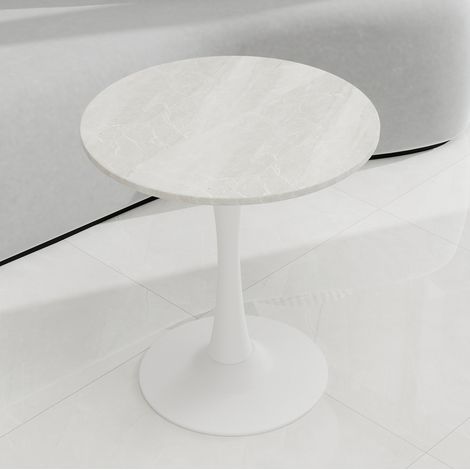 Table basse ronde 70 cm blanche en marbre artificiel au design minimaliste (1/5)
