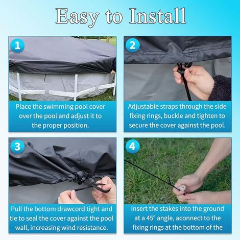 Bache Piscine Ø 304,pour Bassins 260-302cm,Couverture Piscine avec Cordon Serrage et Ancrages Terrestres,Bâche Protection pour Piscine,Protection UV,Antipoussière,pour Piscines Hors-Sol et Trampolines (1/2)