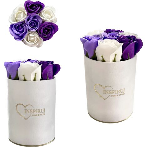 Flowerbox Inspiruj - Scatola bianca con rose di sapone - n. 7 mix viola (1/5)