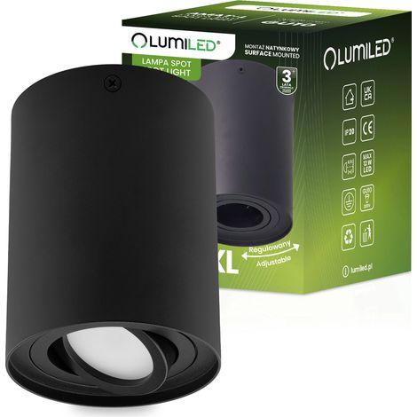 Foco halógeno de superficie, tubo móvil GU10 redondo negro de 125 mm AMAT-XL LUMILED (1/5)