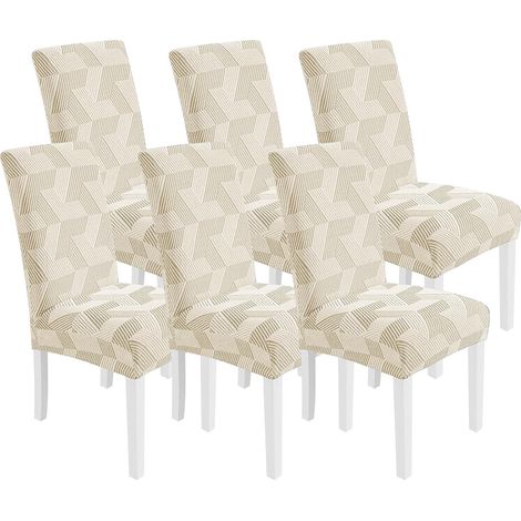 6-Piece Dining Chair Cover Set, Universal Stretch Chair Covers, Soft, Comfortable, Modern, Removable, Durable, Washable, for Banquets, Kitchens, Beige (1/5)