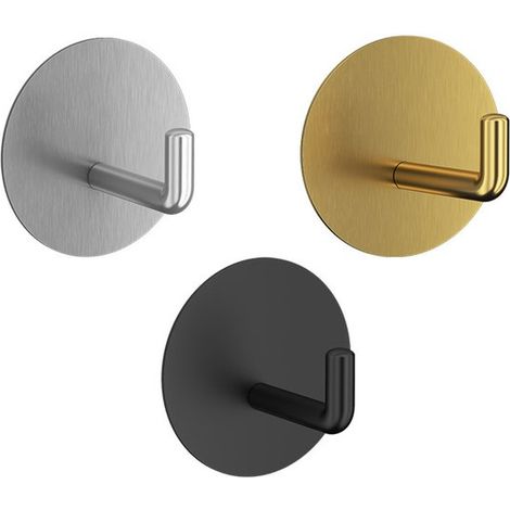 3 hochwertige，selbstklebende Rundhaken aus Edelstahl，Kein Bohren erforderlich，Edelstahl，geeignet für Badezimmer，Gold，Silber und Schwarz (1/5)