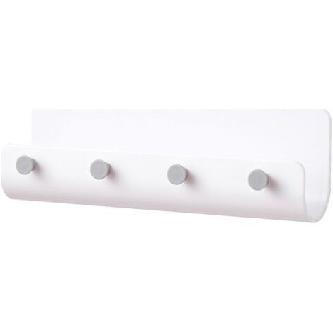 Polyvalent Mail Support Mural avec 4 Crochets pour Clés, Adhésif Lettre Trieur Étagère Rangement et Accroche-clés pour Cuisine, Maison, Bureau Entrée, Porche (Blanc)21.86.85.3CM (1/4)