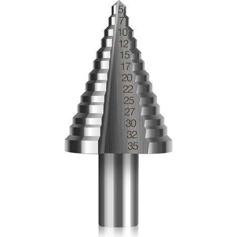 Broca avellanadora HSS, broca escalonada cónica de doble ranura (5 mm–35 mm) con revestimiento de titanio, sólida, perfecta para taladrar con destornillador en acero, madera, latón, aluminio y PVC (vá