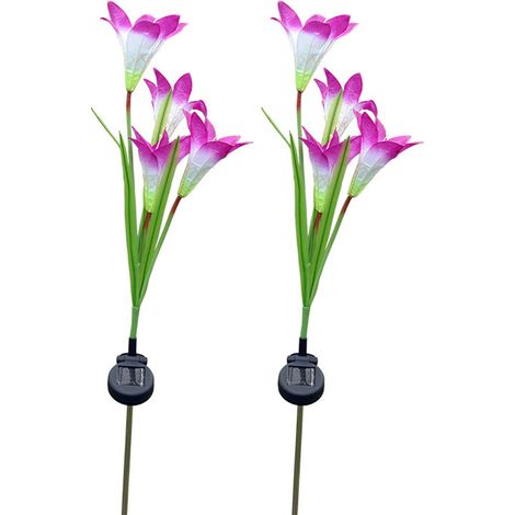 Lot de 2 lampes solaires décoratives pour jardin, étanches, à LED multicolores, en forme de lys, pour terrasse ou patio.
