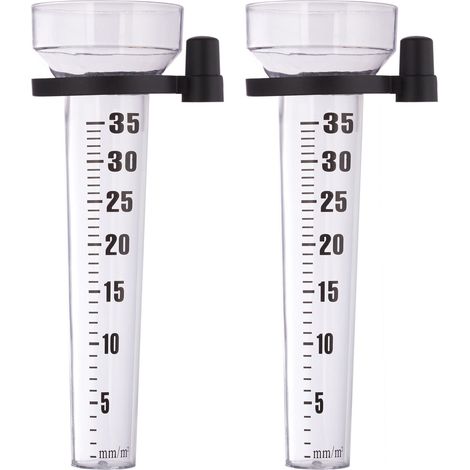 20 x Regenmesser im Set, mit Halter, Niederschlagsmesser Garten, große Anzeige 35 mm/m², Kunststoff, transparent