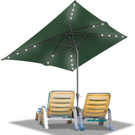 Randaco 200x300m Sonnenschirm UV50+ Sonnenschutz Gartenschirm Strandschirm LED Solar, knickbar, Schirmtuch mit PA-Beschichtung, Grün