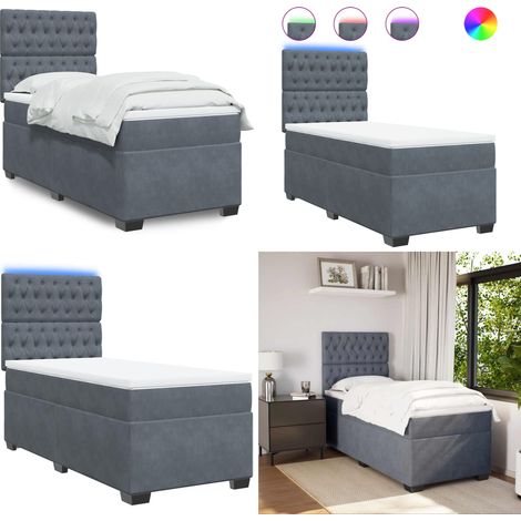 Boxspringbett mit Matratze Dunkelgrau 90x200 cm Samt - Boxspringbett - Doppelbett - Samtbett - Luxusbett - LED Beleuchtung - Home & Living (1/5)