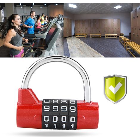 Cadenas à code 4 chiffres rouge pour bagages, casiers de sport et sécurité, antivol à combinaison (1/5)