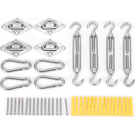 Questo kit di montaggio da 80 pezzi, adatto per ombrelloni con uno spessore di 12,7 cm, è realizzato in acciaio inox 304 ed è ideale per il montaggio di ombrelloni rettangolari, quadrati o triangolari (1/5)