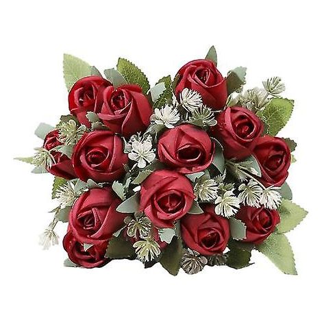 Bouquet de roses artificielles exquis, réaliste, facile d'entretien, ne se décolore pas, décoration polyvalente, branches de fleurs en plastiquerouge vin (1/5)