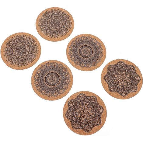 Dessous de verre en bois Mandala pour la maison, lot de 6, assortis (1/5)