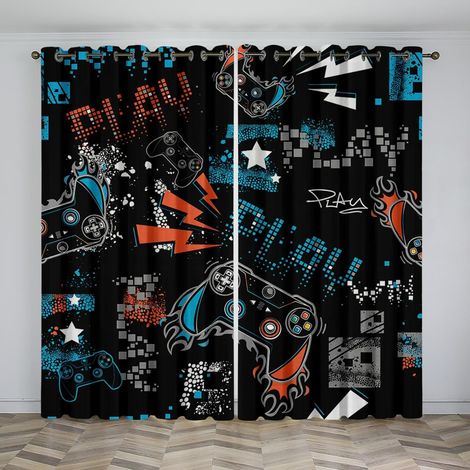 Rideaux à Oeillets pour Chambre d'enfants - Console de Jeu Alphabet Dessin animé 59X65 Pouces Rideaux 3D - Rideaux perforés Opaques d'intérieur - Isolation et réduction du Bruit - Applicable à la Cham (1/5)