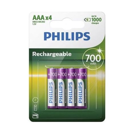 Pack de 4 Pilas AAA Philips R03B4A70/10/ 1.2V/ Recargables